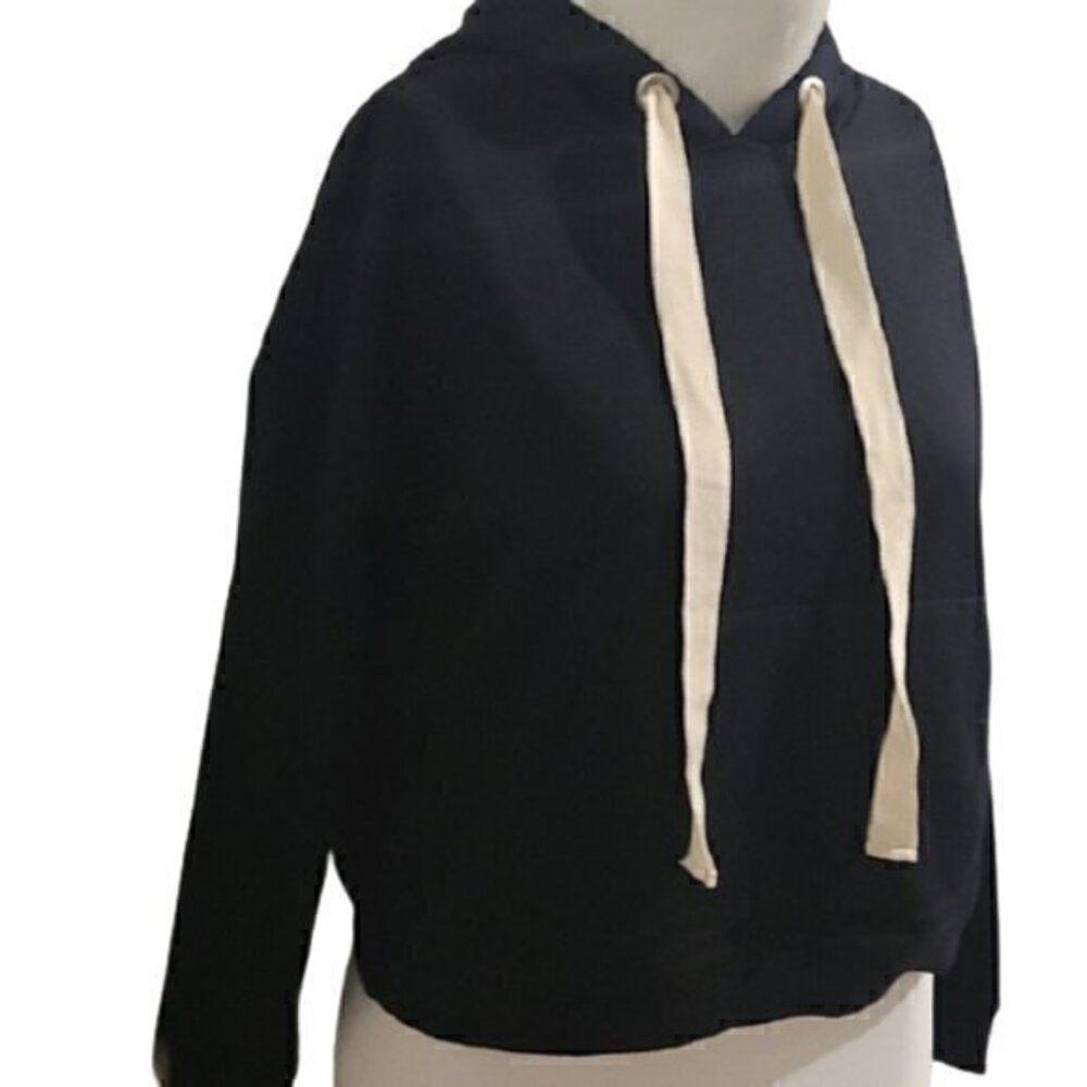 Black Hoodie w/ Thick Cream Drawstring - Size L
